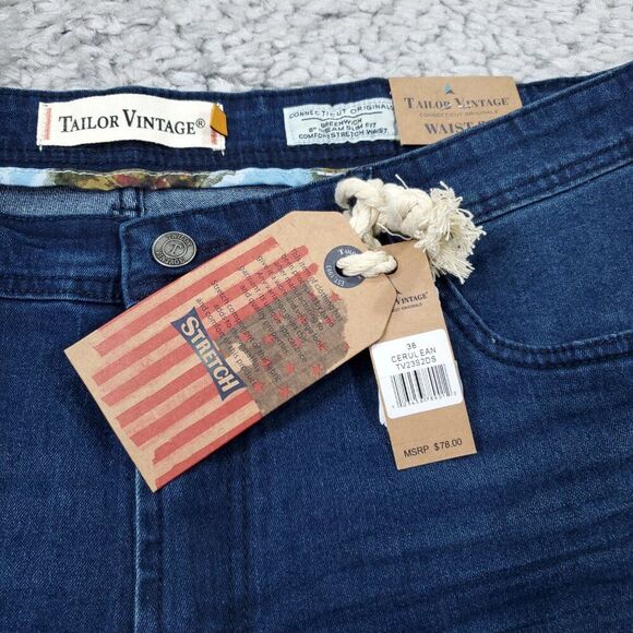 Tailor Vintage Greenwich Slim Fit Stretch Smart Denim Jean Shorts Size 38 Blue - Picture 4 of 9